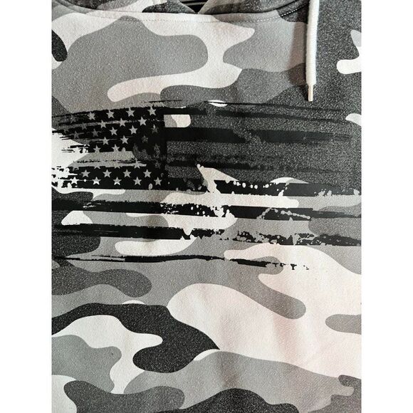 Authentic Wear Distressed American Flag Camouflage Hoodie. Grey. Size XL - Picture 8 of 10